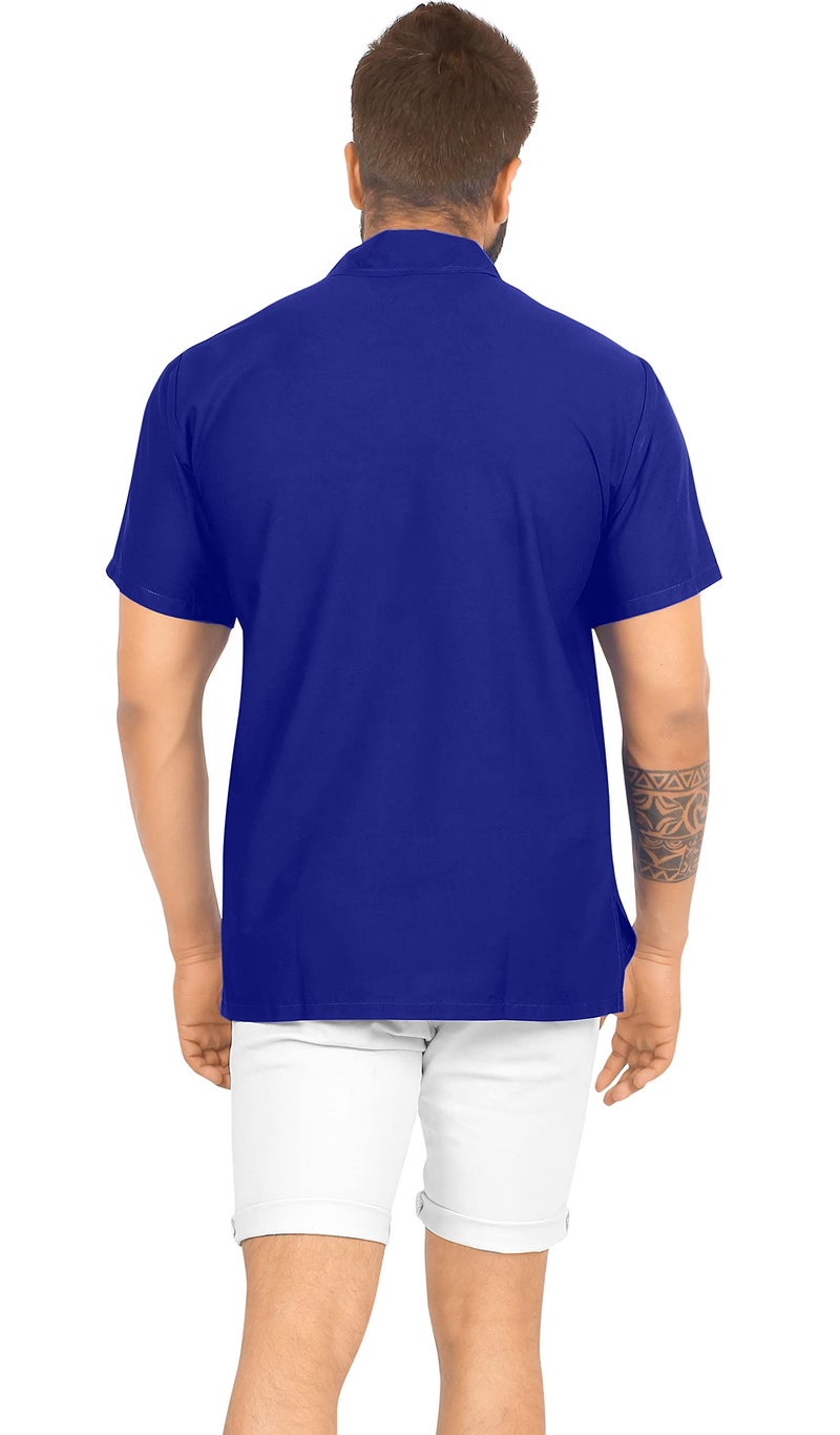 LA LEELA Mens Short Sleeve Button Down Casual Camp Summer Shirt Beach Shirts Business Solid Shirts for Men Vacation Dress Shirts with Pocket XL Royal Blue Gifts - Image 4